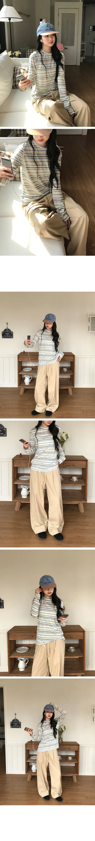 Candy Bar Cotton Elastic Waist Wide Pants