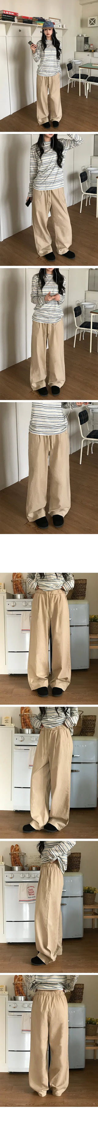 Candy Bar Cotton Elastic Waist Wide Pants