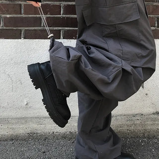 Screw Nylon Pintuck Elastic Waist Wide Long Pants
