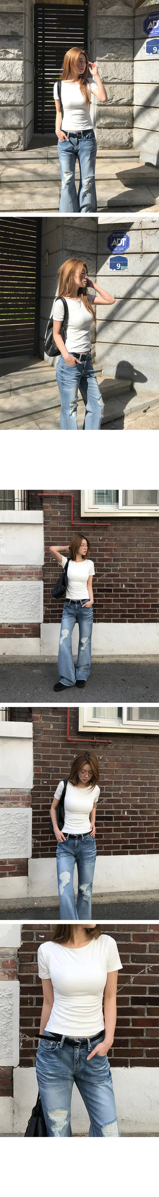 Mellow Boat Neck Slim Short Sleeve Tee