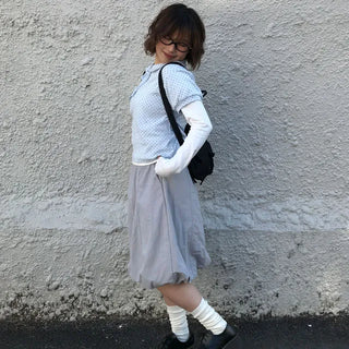 Rounded Shirred Dot Collared Tee