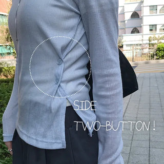 Barbie Side Two-Button See-through Long Sleeve Top