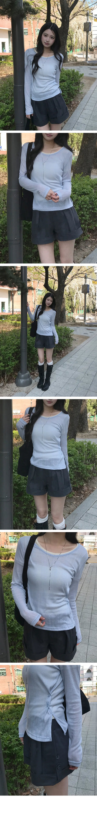 Barbie Side Two-Button See-through Long Sleeve Top