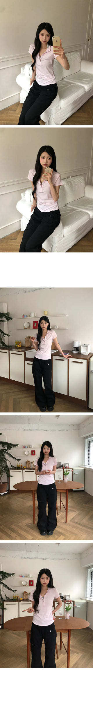 Tiba Totto Button Layered Short Sleeve T-shirt