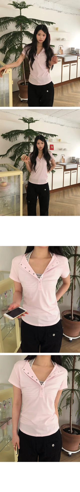 Tiba Totto Button Layered Short Sleeve T-shirt