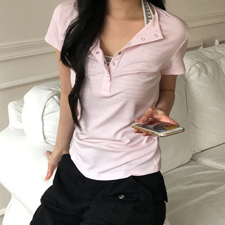 Tiba Totto Button Layered Short Sleeve T-shirt