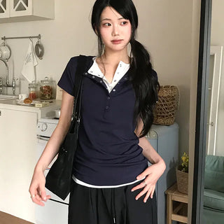Tiba Totto Button Layered Short Sleeve T-shirt