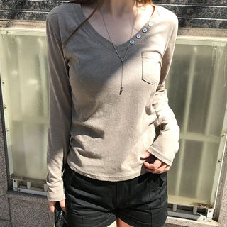 Marmo Button Pocket V-Neck Long Sleeve T-Shirt