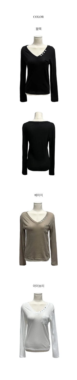 Marmo Button Pocket V-Neck Long Sleeve T-Shirt