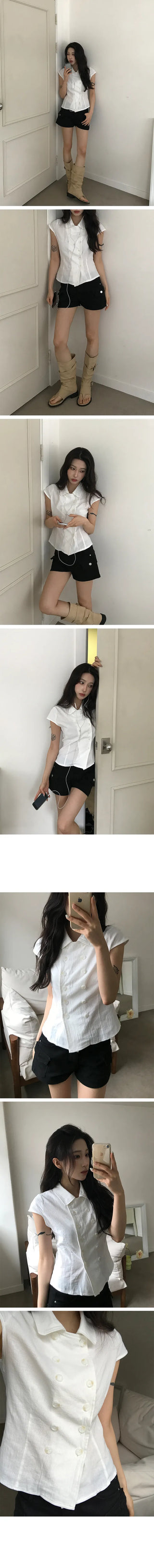 Heart Double Collar Short Sleeve Blouse