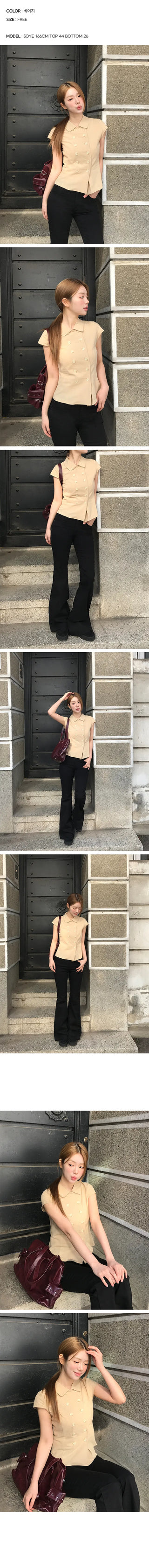 Heart Double Collar Short Sleeve Blouse