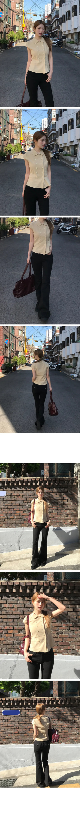 Heart Double Collar Short Sleeve Blouse
