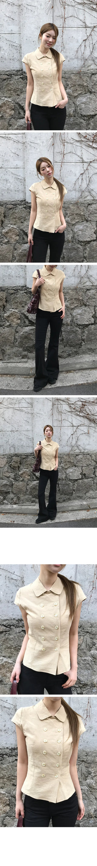 Heart Double Collar Short Sleeve Blouse