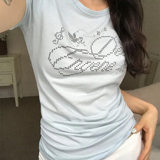 Lao Shirred Print Round Short Sleeve T-shirt