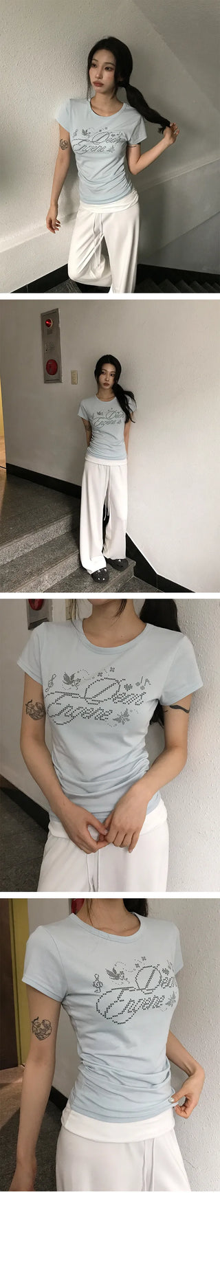 Lao Shirred Print Round Short Sleeve T-shirt