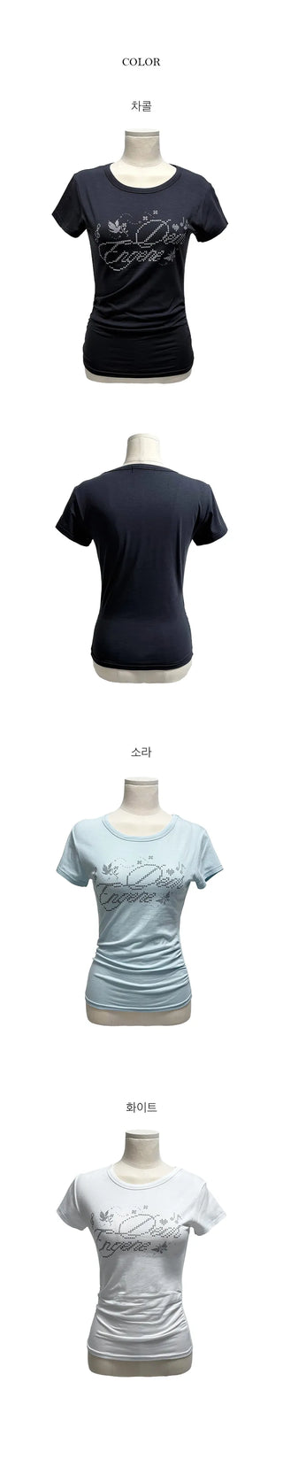Lao Shirred Print Round Short Sleeve T-shirt