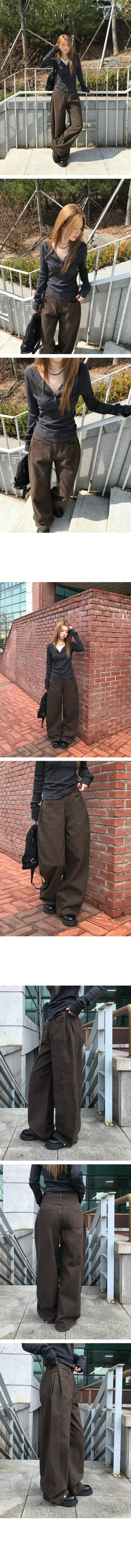 Hiro Side Snap Wide Cotton Pintuck Pants