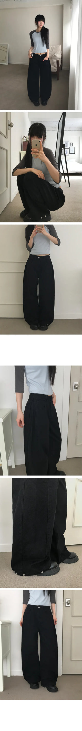 Hiro Side Snap Wide Cotton Pintuck Pants