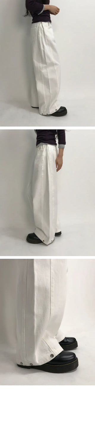 Hiro Side Snap Wide Cotton Pintuck Pants