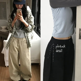 Hiro Side Snap Wide Cotton Pintuck Pants