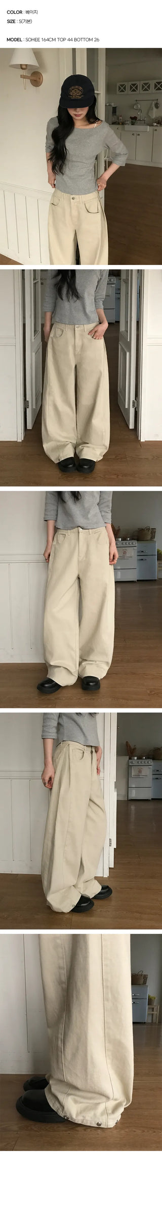 Hiro Side Snap Wide Cotton Pintuck Pants