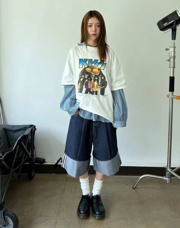 non fade denim bermuda pants