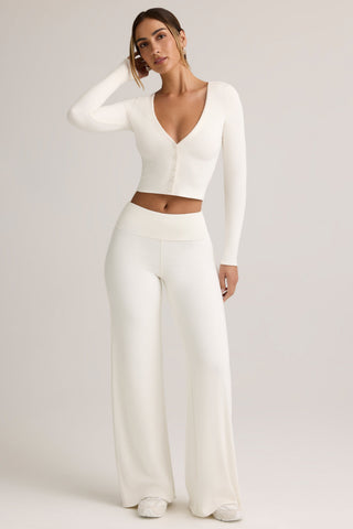 Modal Ribbed Cropped Cardigan in White