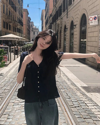 Strappy short-sleeved blouse