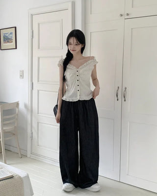 [2-way] Frill Stripe Border Blouse