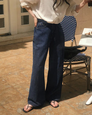Real wide-leg denim pants