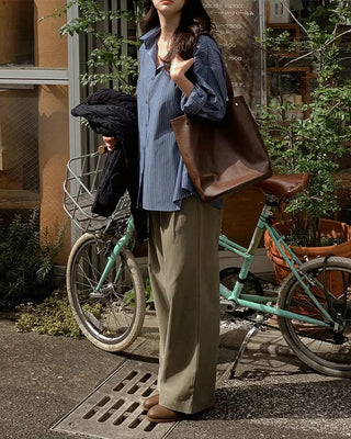 Wide cotton slacks with pleats