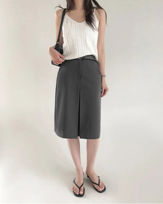 Front pleated midi skirt