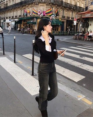 Extremely popular in Korea! Shirt-layered knit / 5 colors