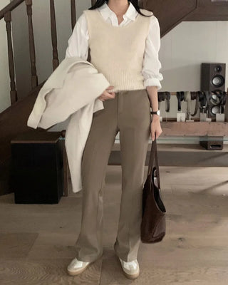 Warm fleece-lined semi-bootcut slacks