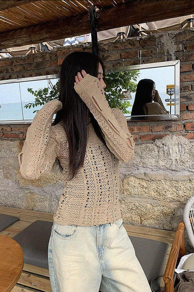 hollow design long-sleeved top