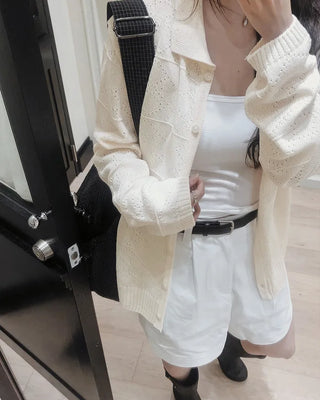 Perforated Collar Knit Jacket