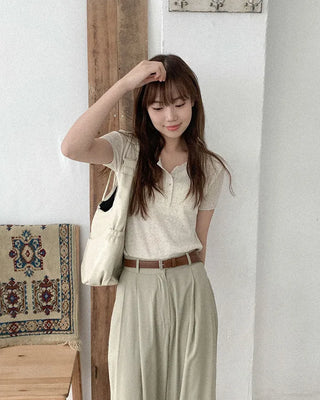Linen ribbed button knit