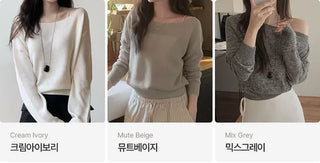 [3 colors] Boat neck knit