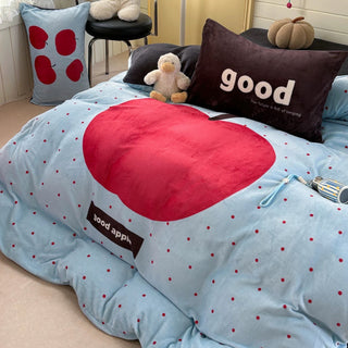 Cute Apple Milk Fleece Bedding Set