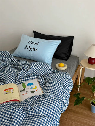 Black and Blue Preppy Gingham Bedding Set