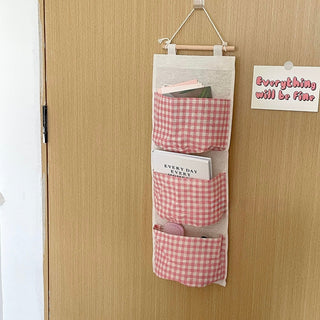 Pink Gingham Wall Organizer