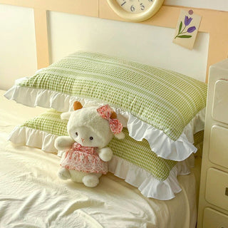 Green and Cream Ruffle Bedding Set