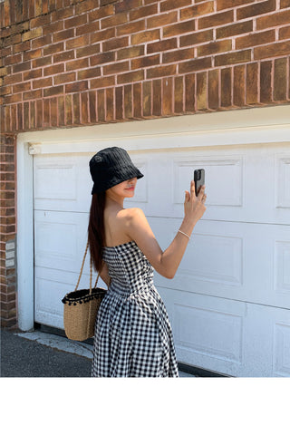 Korean strapless plaid dress
