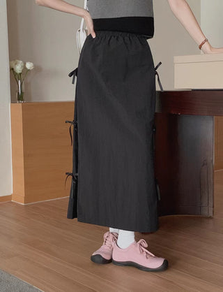 Bow Strap Split Long Skirt