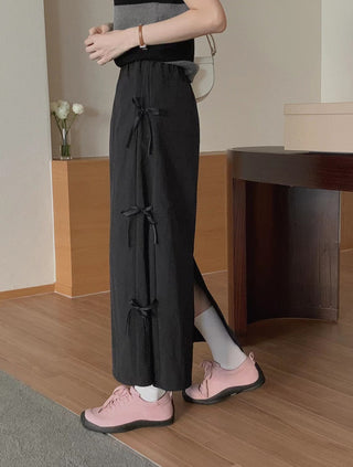 Bow Strap Split Long Skirt