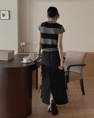 Bow Strap Split Long Skirt