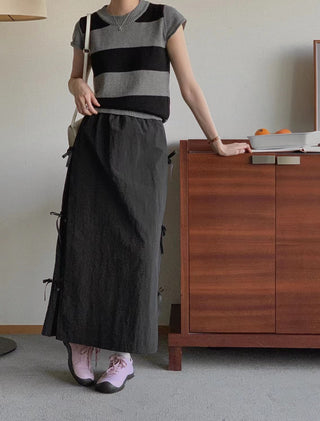 Bow Strap Split Long Skirt