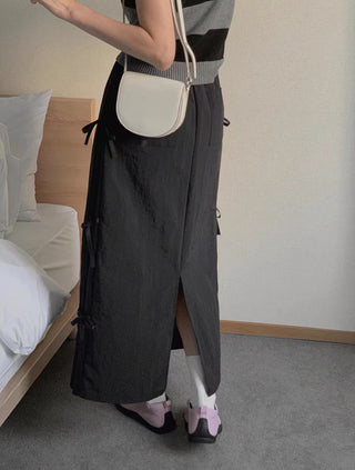 Bow Strap Split Long Skirt