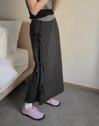 Bow Strap Split Long Skirt