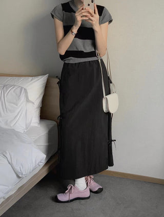 Bow Strap Split Long Skirt
